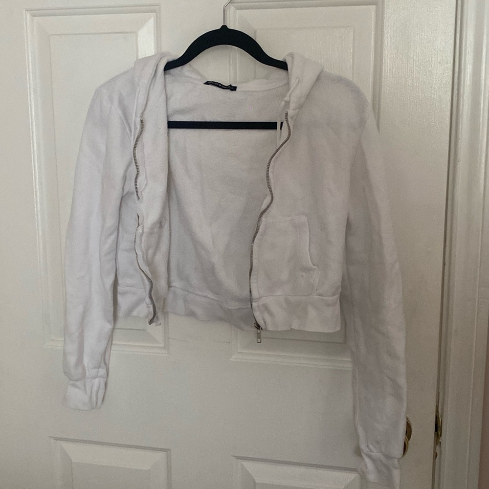 White Brandy Melville cropped zip up hoodie